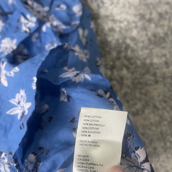 Free People Shirt Womens Small Blue Floral Long Sleeve Ruffle Wrap Boho Cotton - Picture 6 of 7